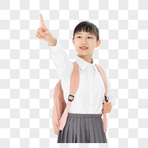 中学生女孩指向远方图片