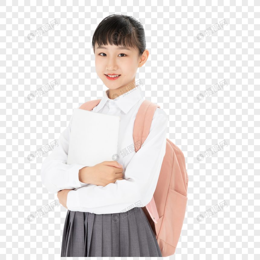中学生女孩抱着书本图片