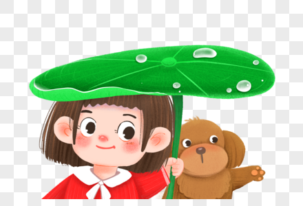 谷雨用荷叶挡雨的女孩图片