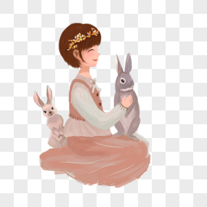 复活节女孩和兔子图片