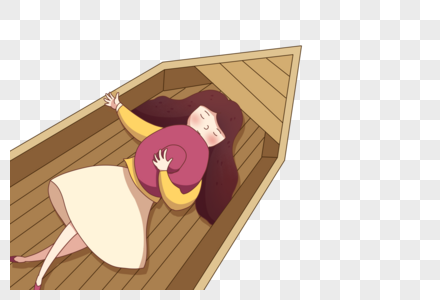 躺在船上睡觉的女孩图片