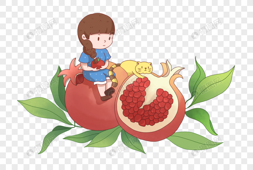 坐在石榴上的女孩