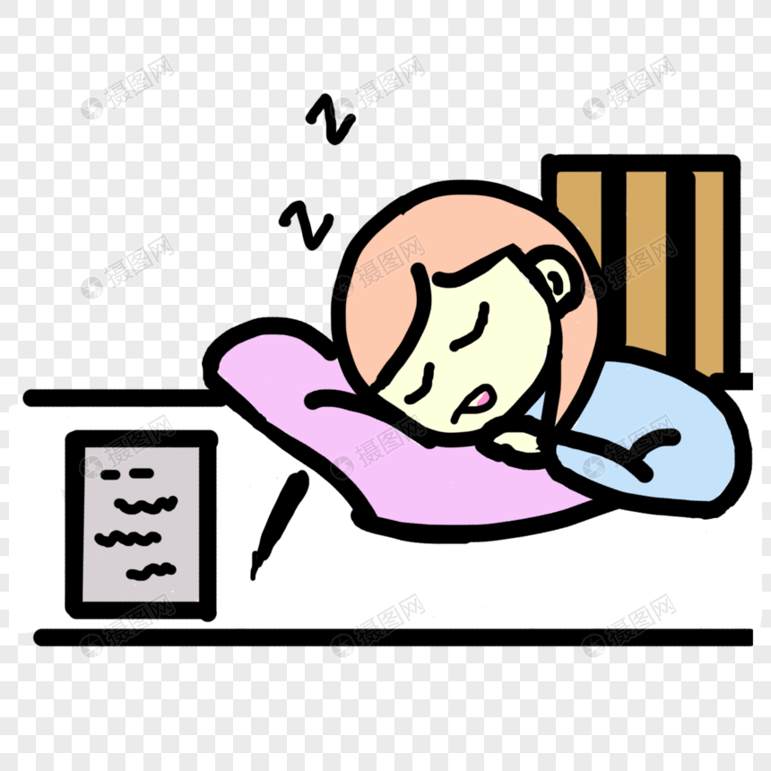 免抠元素 手绘/卡通元素 疲惫少女 打盹.