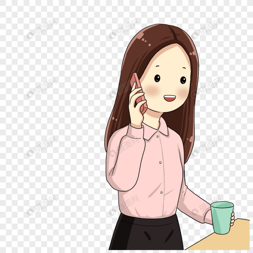 免抠元素 手绘/卡通元素 打电话的女孩.png