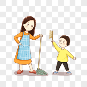 和妈妈一起做家务的孩子高清图片