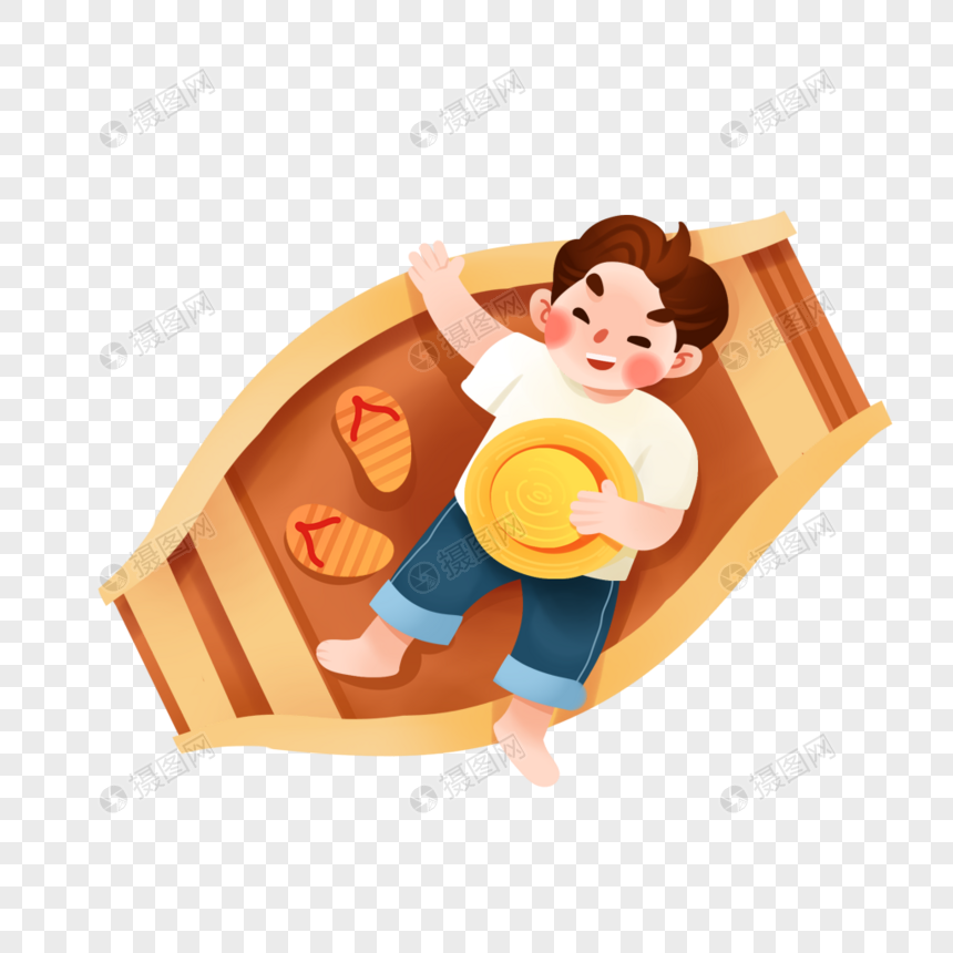 免抠元素 手绘/卡通元素 躺在船上睡觉的男孩.png