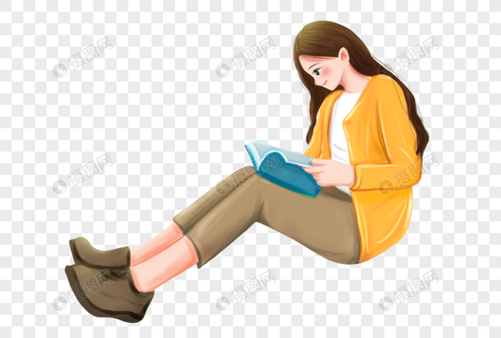 坐着读书的女孩图片