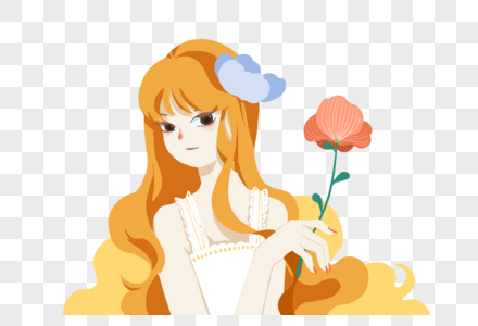 日系小清新女生拿花的女孩素材