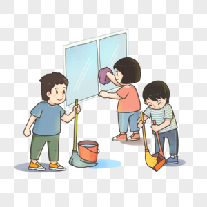 学校中打扫教室的小学生图片素材