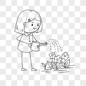 浇花的小人简笔画图片素材