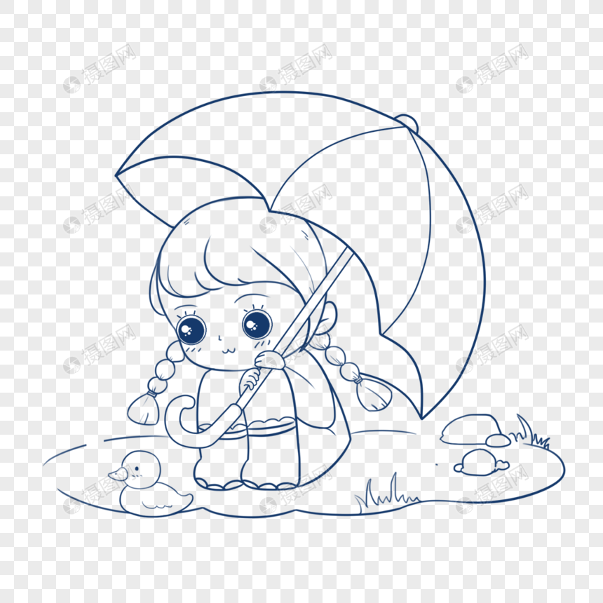 免抠元素 手绘/卡通元素 打伞的女孩简笔画.png