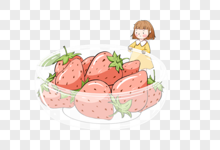 看着草莓的女孩图片