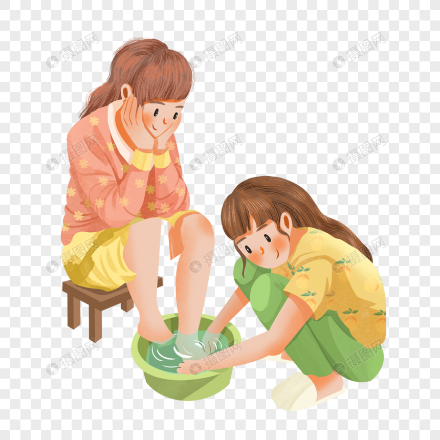 母亲节帮妈妈洗脚的女孩