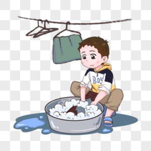 洗衣服的男孩图片素材