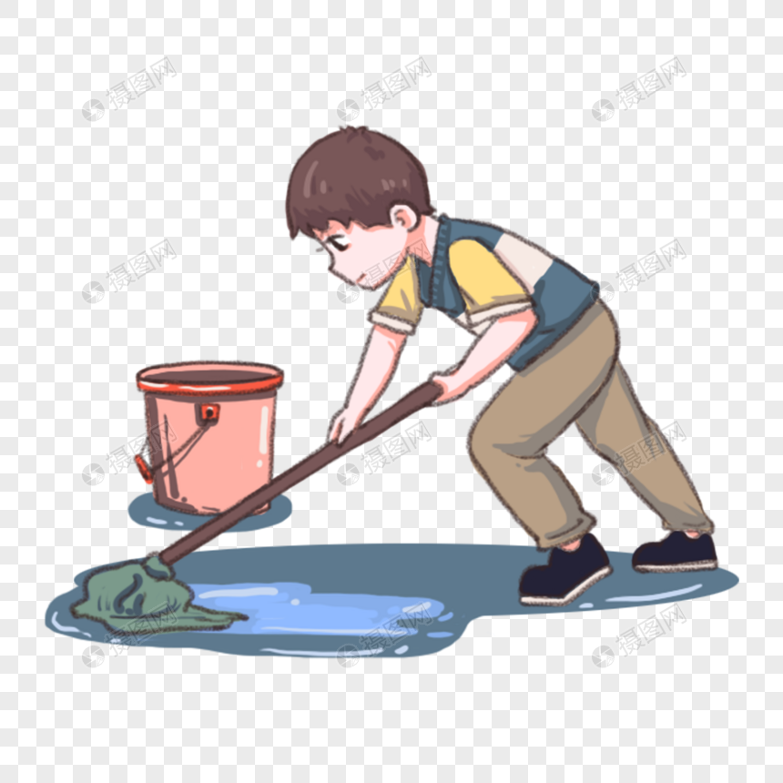 拖地的男孩