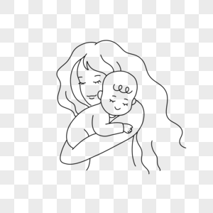 抱着孩子睡觉的母亲简笔画图片