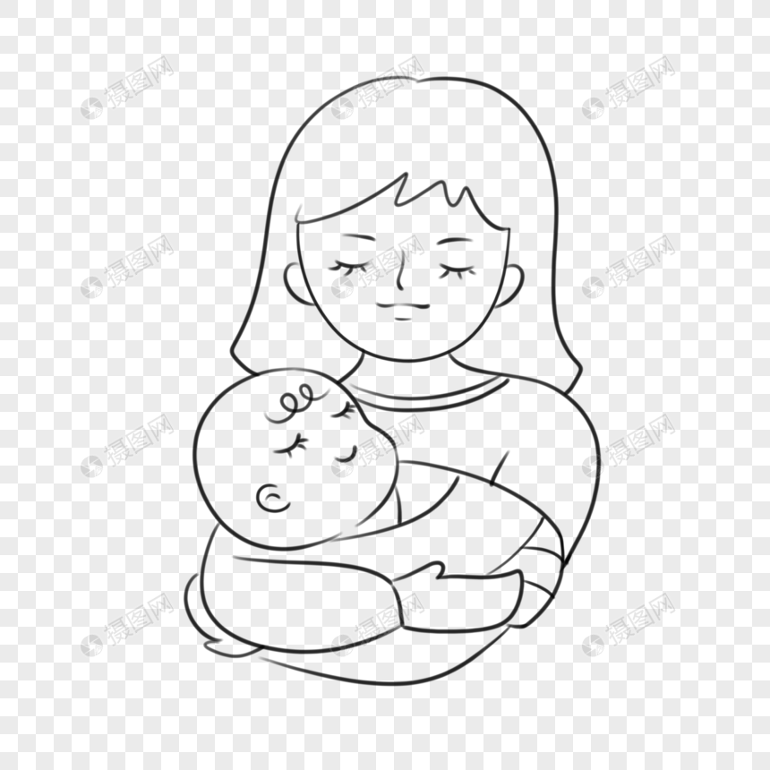 免抠元素 手绘/卡通元素 抱着孩子睡觉的母亲简笔画.png