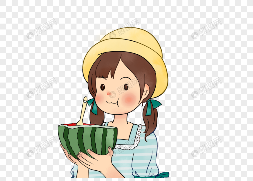 抱着西瓜的小女孩