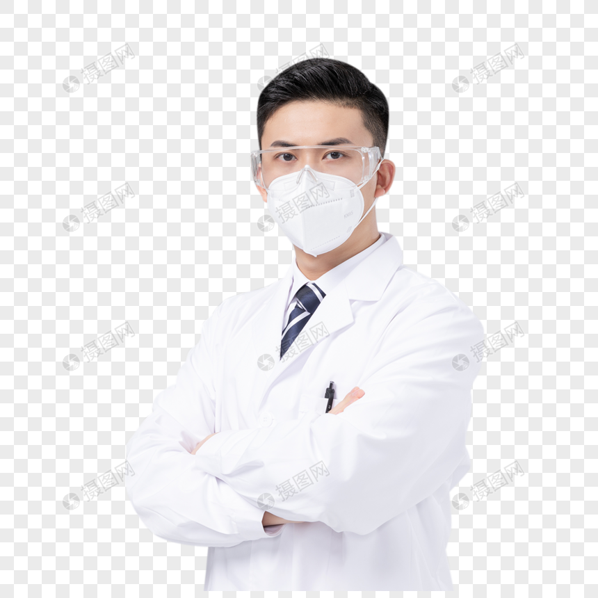 佩戴口罩与护目镜的男医生形象