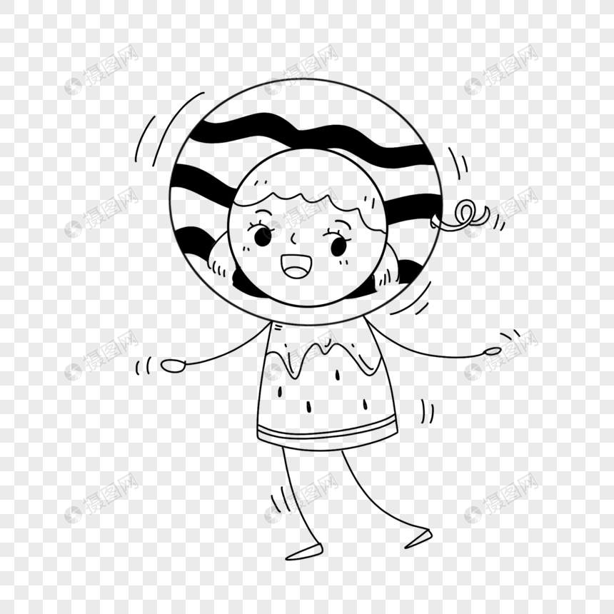 戴着游泳圈的女孩简笔画