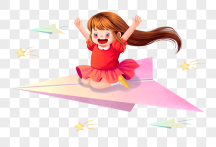 小女孩坐纸飞机六一高清图片素材