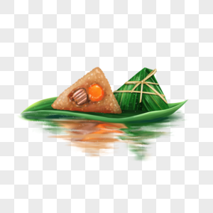 端午节一片粽叶粽子船和倒影高清图片