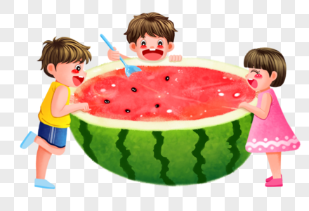 夏天和小伙伴一起吃西瓜高清图片