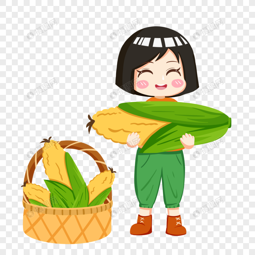 女孩抱玉米