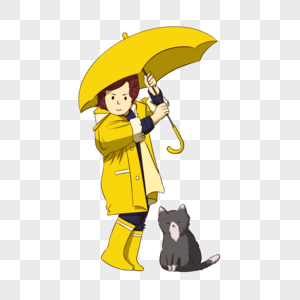 打伞的女孩和猫图片