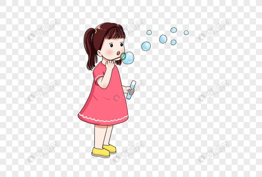吹泡泡的小女孩