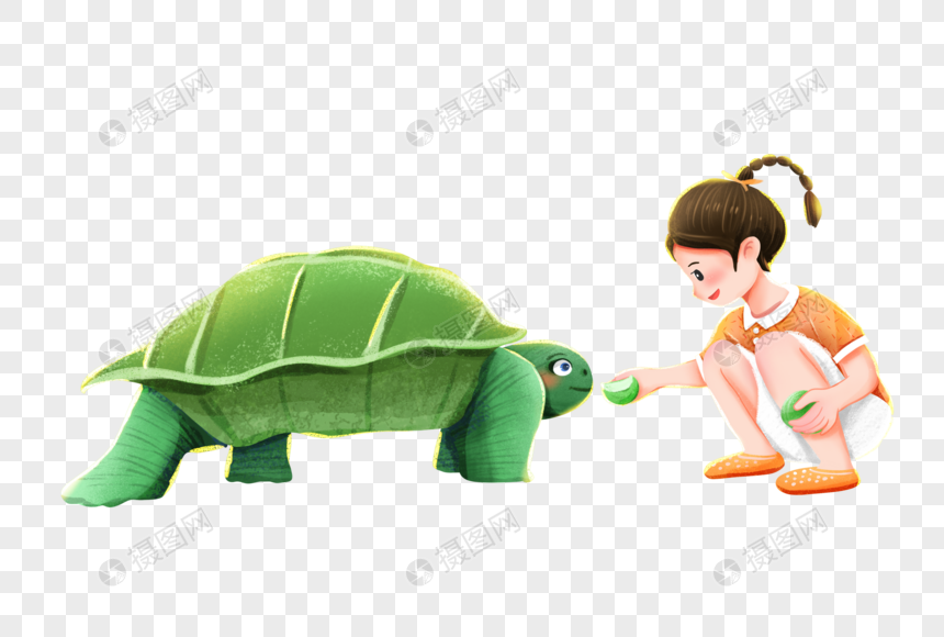 免抠元素 手绘/卡通元素 喂乌龟的女孩.png