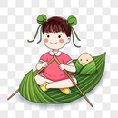 端午节带粽子划船的女孩图片