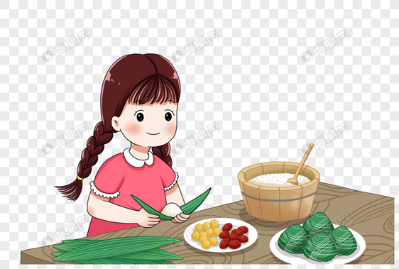 小女孩包粽子图片