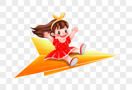 坐纸飞机的女孩子图片素材