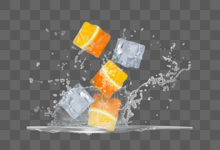 清凉橙子冰块图片