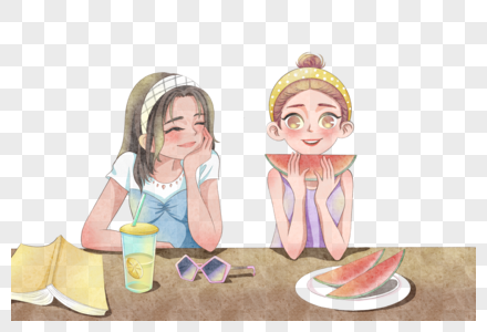 夏季吃瓜的闺蜜图片