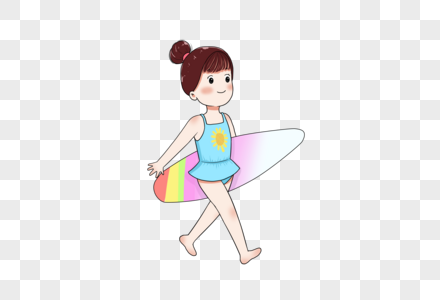 拿着冲浪板的小女孩图片