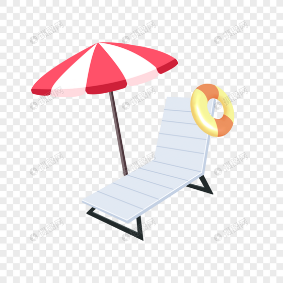 躺椅遮阳伞游泳圈卡通元素图片