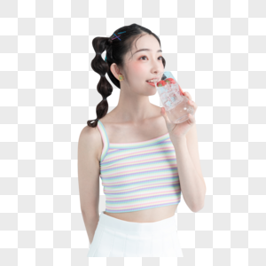 夏天喝的甜美女孩图片