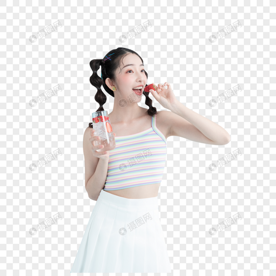 夏天喝的甜美女孩图片