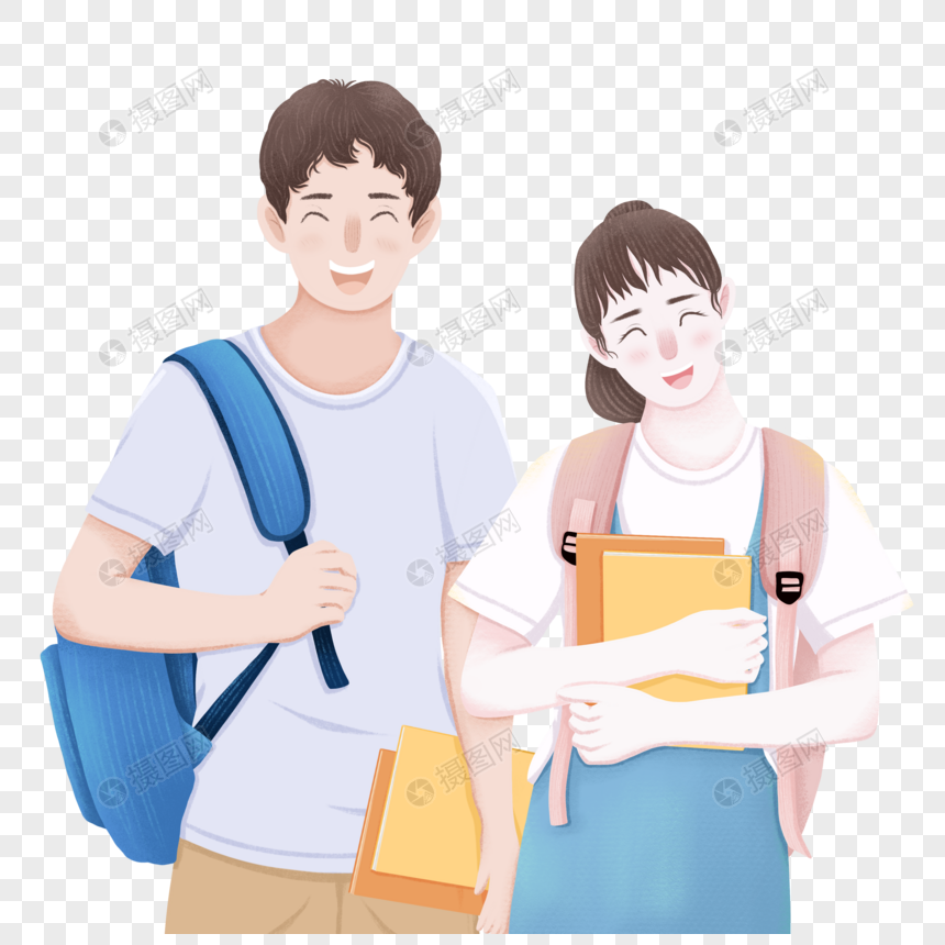 学生背着书包抱着书图片