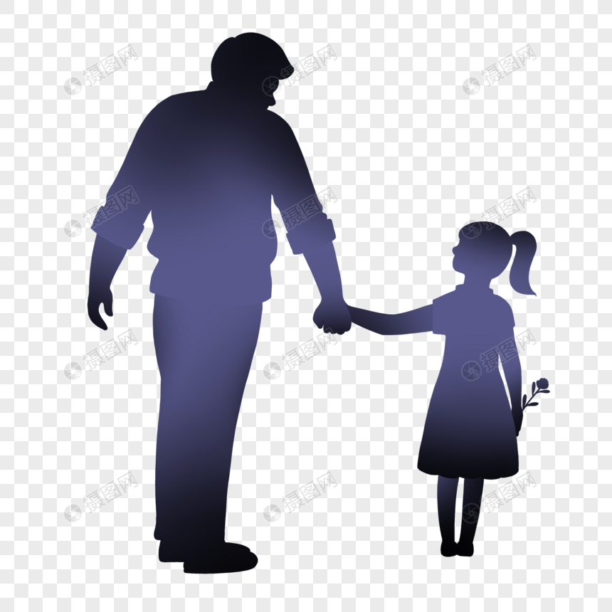 爸爸女儿手拉手渐变剪影