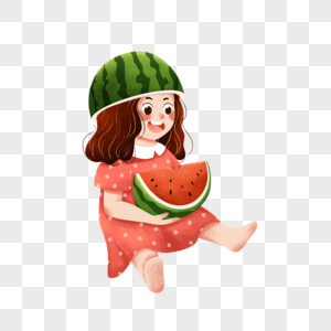 坐着吃西瓜的女孩高清图片