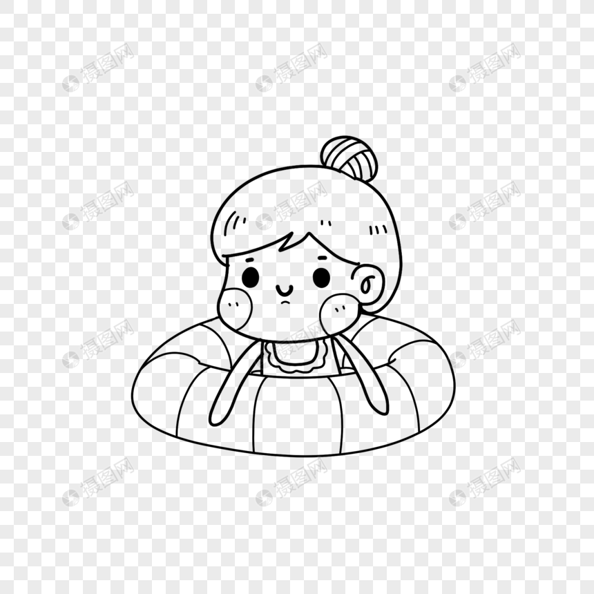 戴游泳圈的女孩简笔画