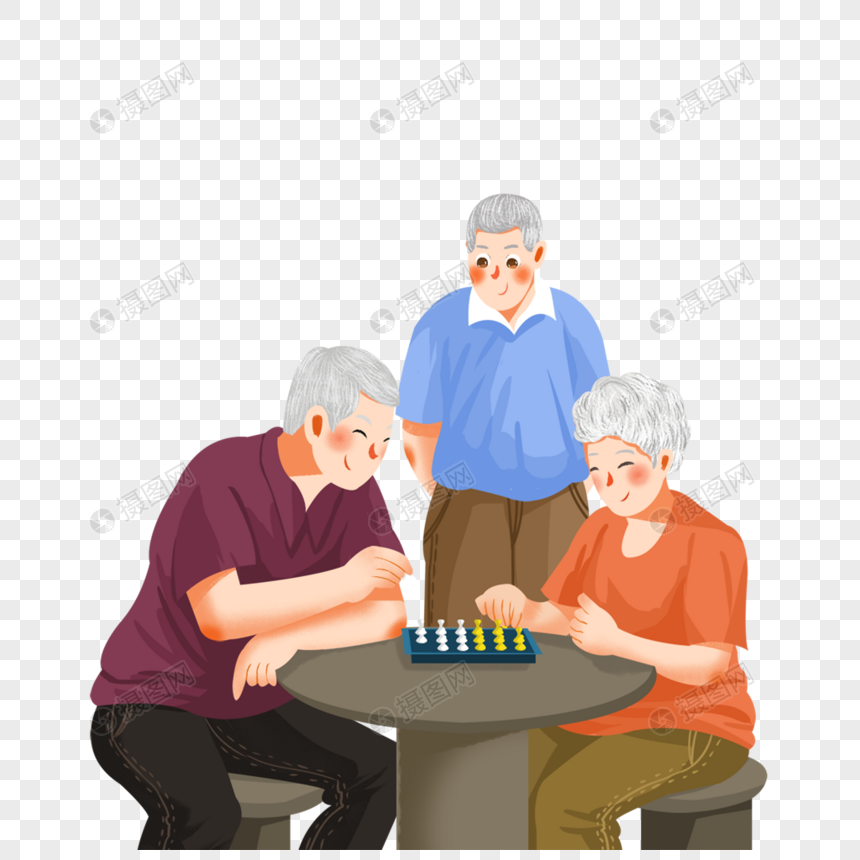 下棋的老人图片