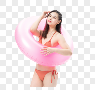 夏日泳装美女拿着游泳圈图片