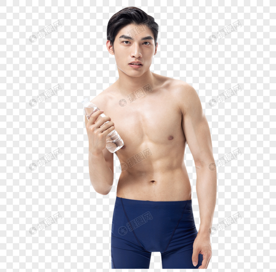 青年男性游泳运动员热身图片