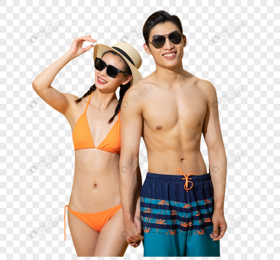 夏日情侣泳装戴着墨镜图片