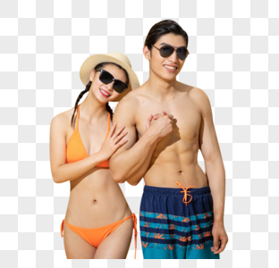 夏日情侣泳装戴着墨镜图片