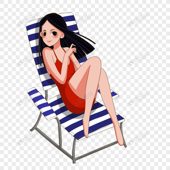 坐在沙滩椅上的美女图片